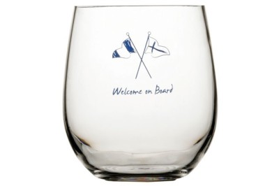 Wasserglas WELCOME ONBOARD für Boote, Yachten und Segelboote . Komplett unzerbrechlich und garantiert.