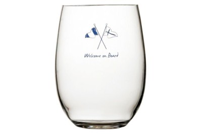 Long glass WELCOME ONBOARD for boats, yachts and sailboats. Totally unbreakable and guaranteed.